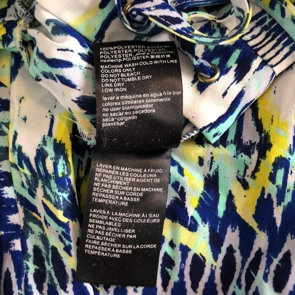 BEBE WOMEN BOHEMIAN Wide Leg Drawstring Waist Blue/ White/ Yellow pant Size M - Picture 9 of 12